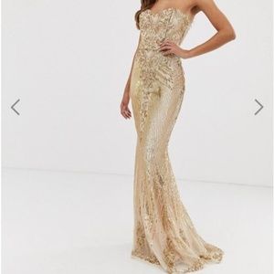Goddiva Gold Sequin Embellished Gown